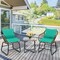 Costway 3PCS Patio Rattan Bistro Set Cushioned Chair Glass Table Deck White\Turquoise